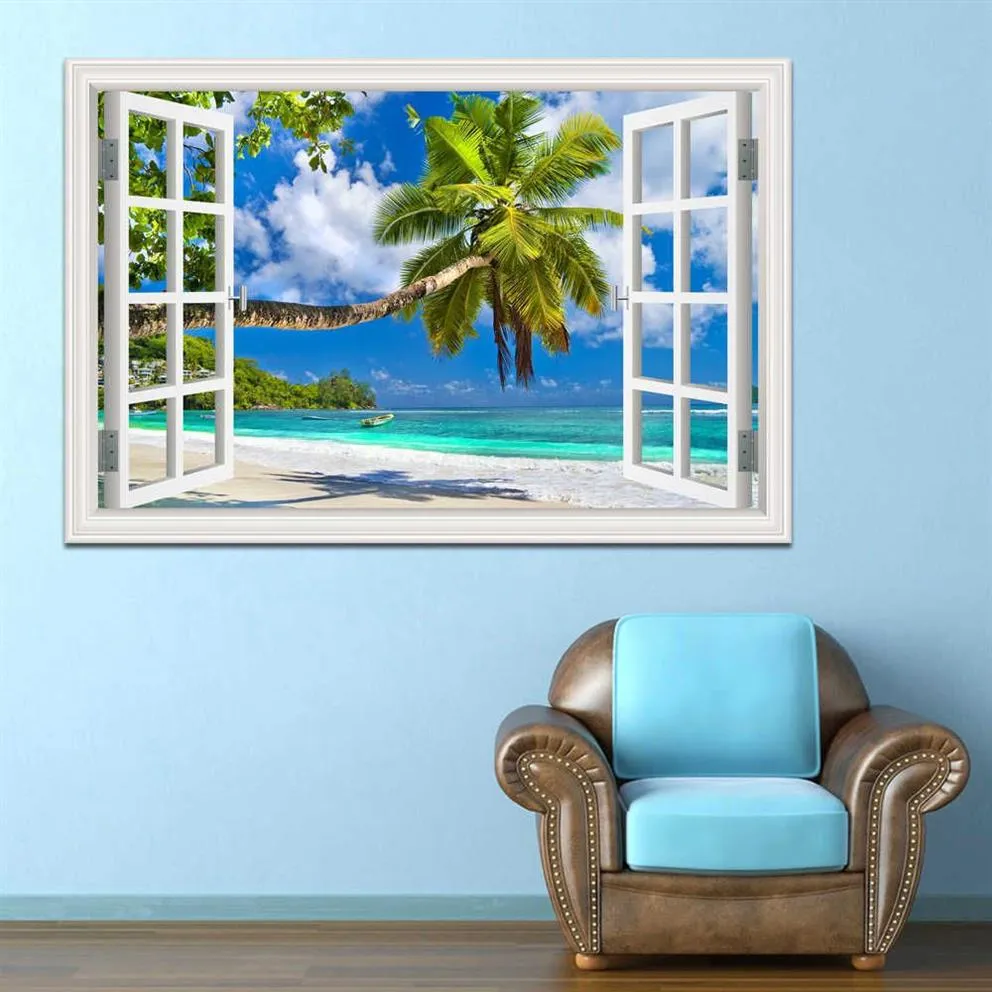 벽 스티커 홈 장식 여름 해변 코코넛 나무 그림 이동식 비닐 데칼 조경 벽지 현대 장식 210615175Y