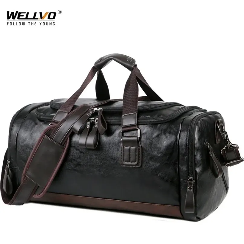 Hommes qualité sacs de voyage en cuir bagage à main sac hommes sacs polochons sac à main décontracté voyage fourre-tout grand sac de week-end XA631ZC 240104