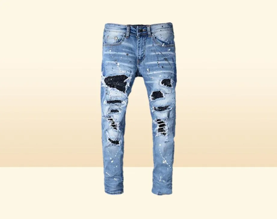 Clássico impresso bordado designer mens jeans motocicleta buraco luxo denim men039s moda rua wear homens designer calças1025910