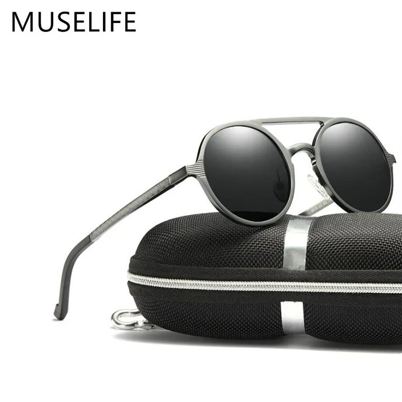 MUSELIFE marque aluminium magnésium lunettes de soleil polarisées lunettes de soleil hommes rond conduite punk lunettes ombre Oculus masculino Y2313j