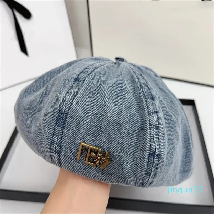 hatt basker hatt basker retro tvättade denim basker kvinnors all-match mode stift bokstäver etikett åttonal cap pumpa målare hattar