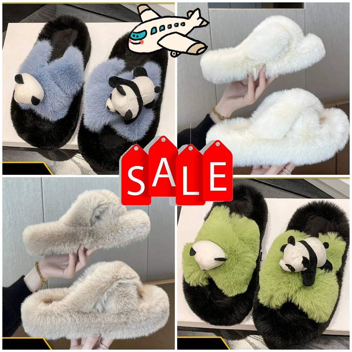 Modeontwerper Slippers Sliders Sandaal Platte bodem Vrouw Comfort Meisjesplatforms Bont Harige Warme Slider Slippers Maat 36-41