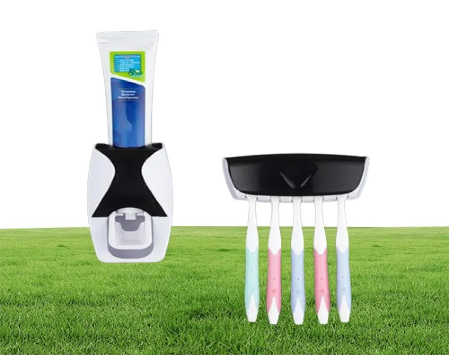 Tandborstehållare Automatisk tandkräm Dispenser Holder Ställ in dammtät och sugväggmonterad badrumspressare9515266