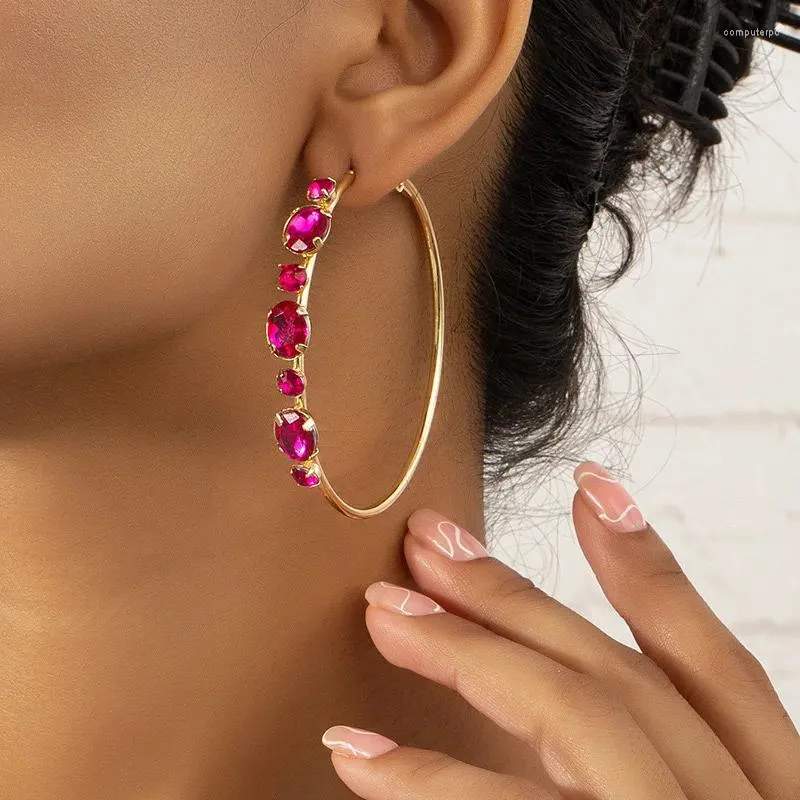 Boucles d'oreilles créoles en strass Rose rouge, cadeaux pour femmes et filles, plaqué or, bijoux à la mode, accessoires, cadeau de fête, Style 2024