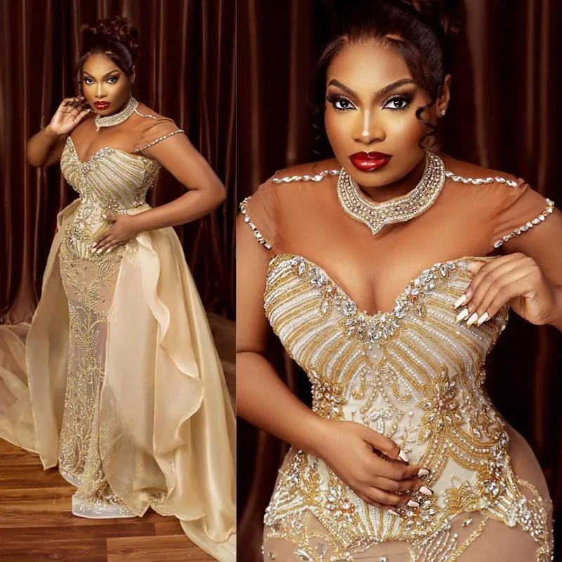Gold Plus Size Aso Ebi Prom Dress with Sheer Jewel Neck, Short Sleeves,  Mermaid Silhouette, Beaded Lace, and Detachable Train from Dhgate Prom  Dresses - price 334.18