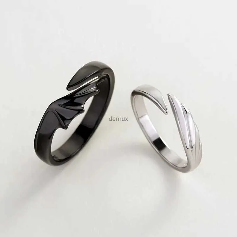 Band Rings Ins New Hip Hop Angel and Devil Couple Rings Men Women Korean Simple Black White Student Gift Jewelry for Engagement AccessaryL240105