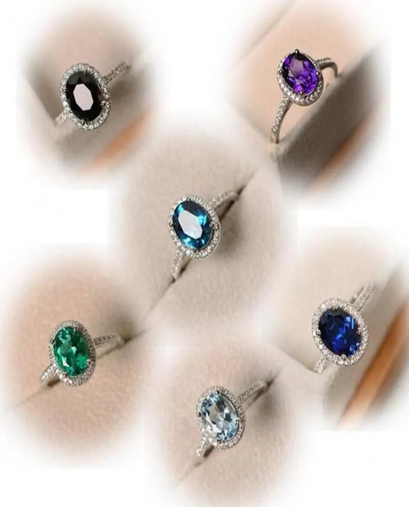 Upuść luksusową biżuterię 925 Sterling Srebrny Owalny Cut Multi -Kolor Topaz CZ Diamond Party Women Wedding Pierścień dla miłośników 04289315