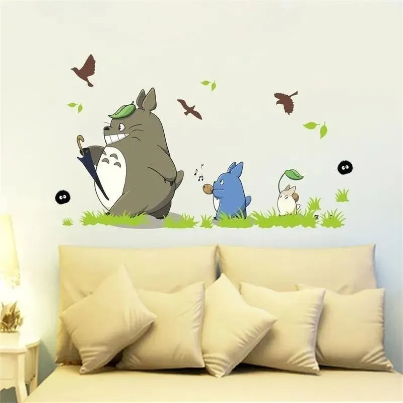 Adesivos bonitos dos desenhos animados Totoro adesivos de parede casa sala de estar impermeável decalques removíveis crianças berçário decoração papel de parede 201130