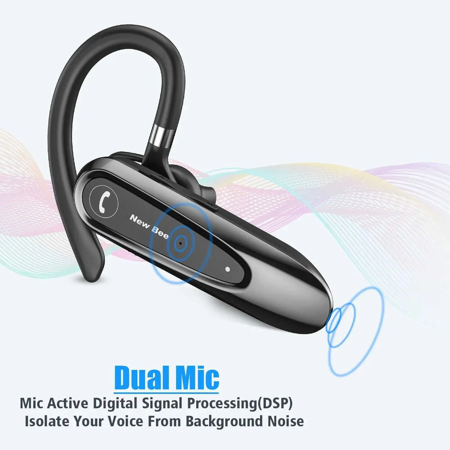 New bee Bluetooth Earpiece V5.0 Wireless Handsfree Headset 24 Hrs Driving  Headset 60 Days Standby Time with Noise Cancelling Mic Headsetcase for