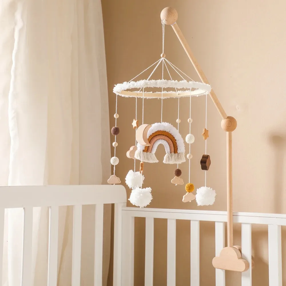 Baby Bed Bell Hanging Toy 012 Months born Wooden Mobile Music Box Rattle Toy Crib Holder Bracket Infant Bed Bell Accessories 240105