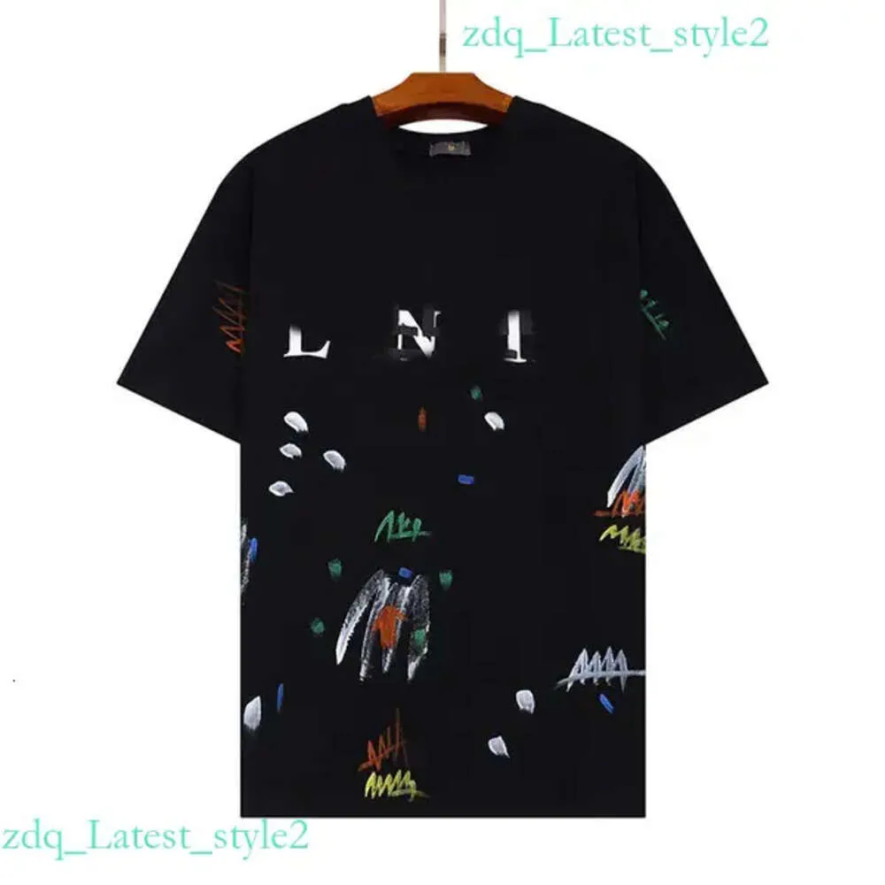 Lavin herrar designer lanvin sneakers t shirt hög kvalitet casual man kvinnor tees handmålade bläck stänk graffiti lanvins skor rund hals 7995