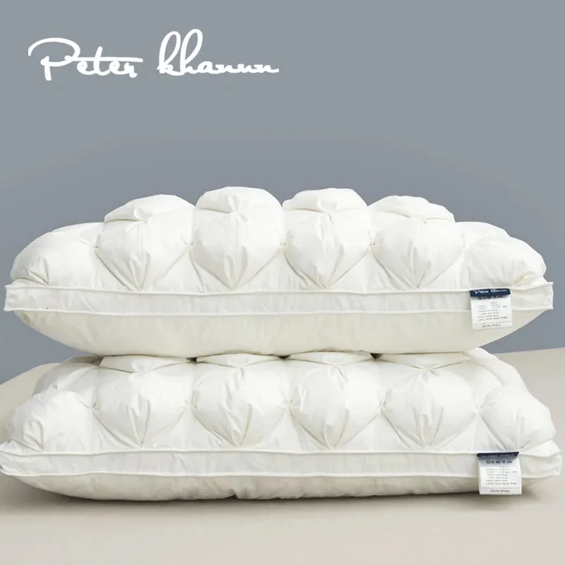 Роскошные подушки с гусиным пухом Питера Хануна, дизайн со складками, защита шеи, подушка для кровати King Queen, 100% хлопок 0631 шт. 240106