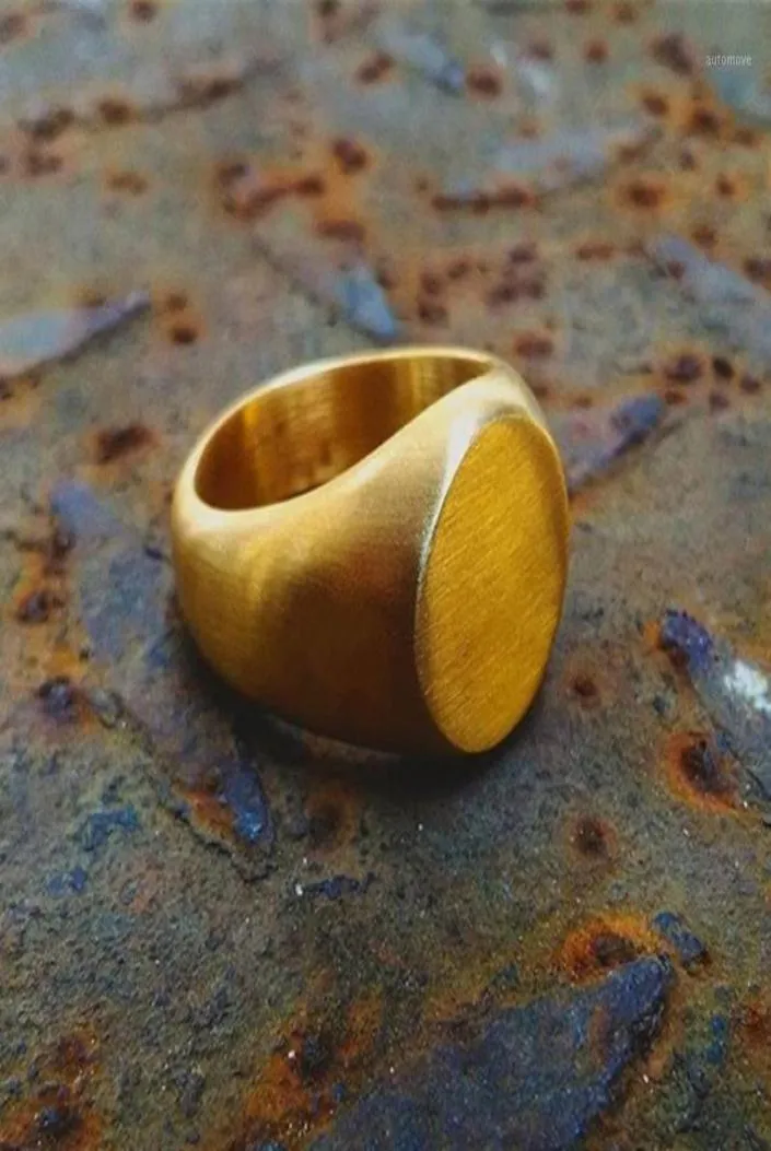 EYHIMD Cool Heren Matte Gouden Zegelring Eenvoudige Men039s Minimalistische Roestvrij Stalen Ring Punk Sieraden Cadeau voor Guy173641832794447