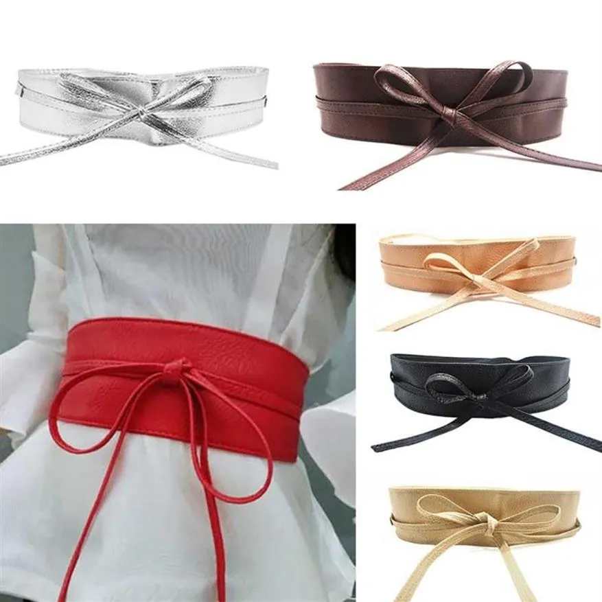 Cintos moda mulheres faux couro envoltório em torno de gravata espartilho cinch cintura larga vestido belt248v