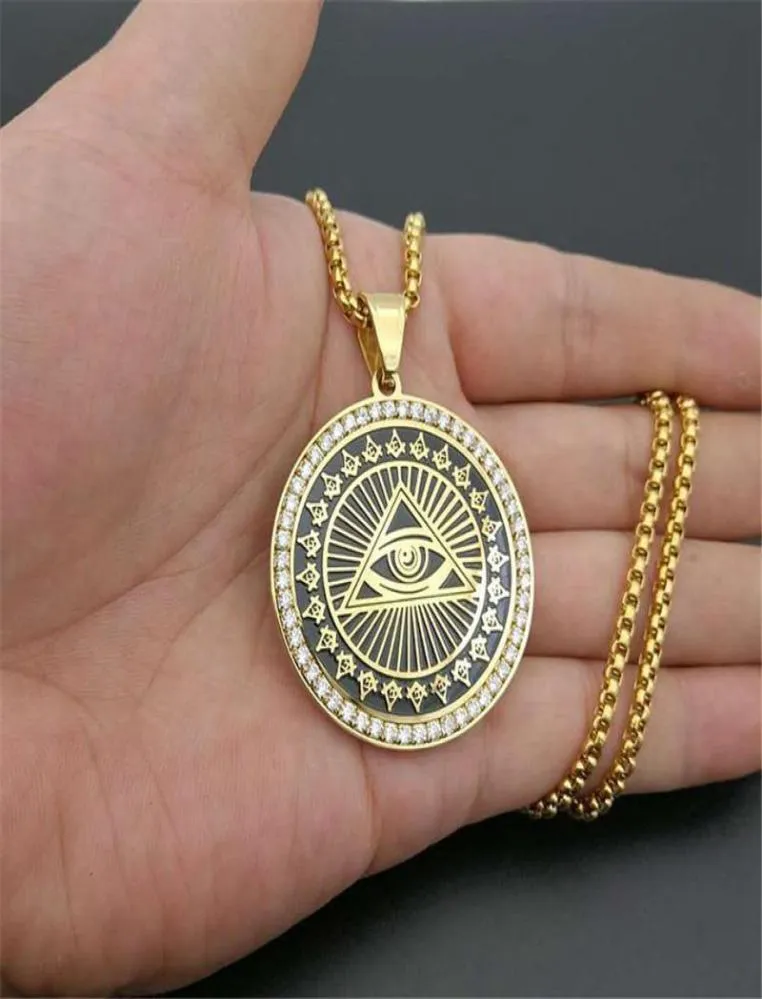 Pendant Necklaces Drop Hip Hop Stainless Steel All Seeing Eye Of Providence Pendants For WomenMen Iced Out Masonic Jewelry7430886