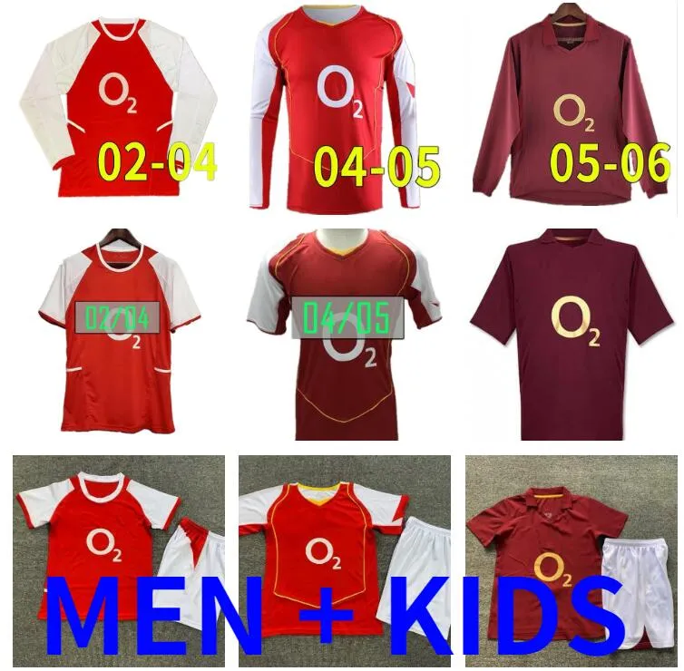 2002 2004 2005 2006 Henry Bergkamp Mens Retro Soccer Jerseys 02 04 05 06 V. Persie Vieira Merson Adams Football Shirt Shirt Long Sleeve Uniforms Men Kids Kids