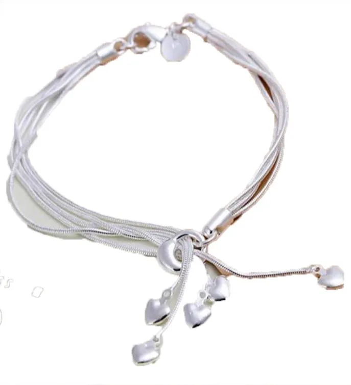 Atacado-moda charme 925 prata esterlina muti linha pulseiras corrente corações braclets para mulheres jóias pulseras de plata 925 h0674637585