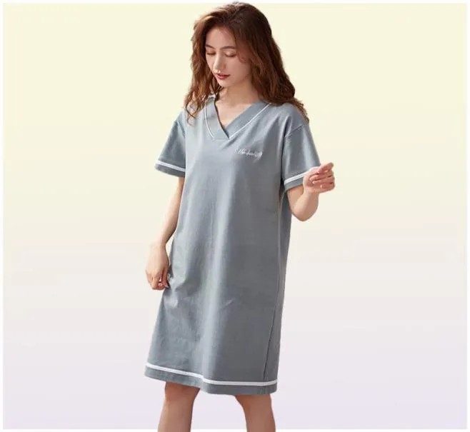 Women039s Sleepwear Shortsleeved Cotton Night Gowns Summer Soild Nightgowns Home Wear Lady Sleep Lounge Sleeping Dress M3XL1453999