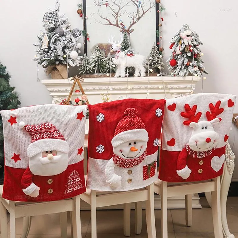 Chair Covers Christmas Cute Santa Claus Snowman Reindeer Back Soft Dining Slipcovers For Home Party Decor