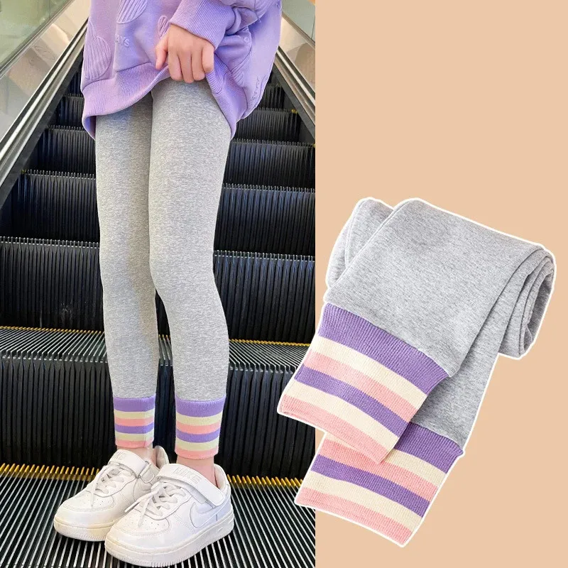 Otoño Niñas Fleece Sólido Leggings Niños Algodón Medias Pantalones Primavera 3y Ropa para niños pequeños Invierno Bebé Cálido Flaco Deporte Pantalón 240106