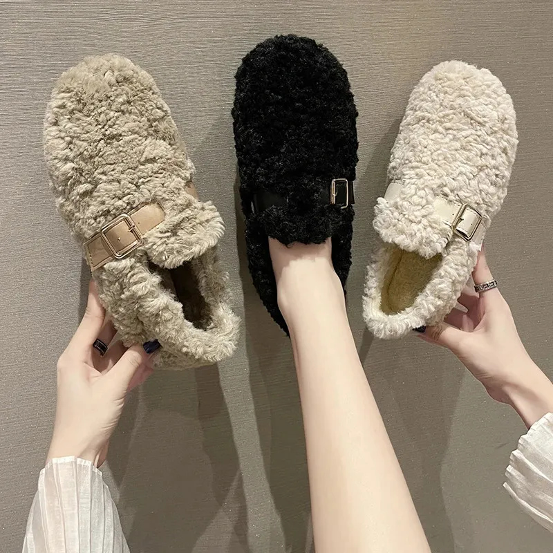 Loafers fur casual vrouw schoen ronde teen herfst slip-on lage hakken herfst winter mocassin slip op basale veter kudde vrije tijd s 240106