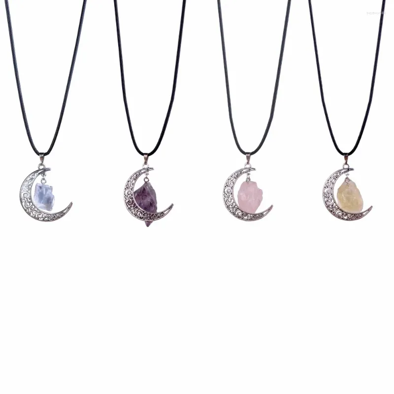 Pendant Necklaces Women's Handmade Irregular Natural Crystal Quartz Necklace Crescent Moon Christmas Gift