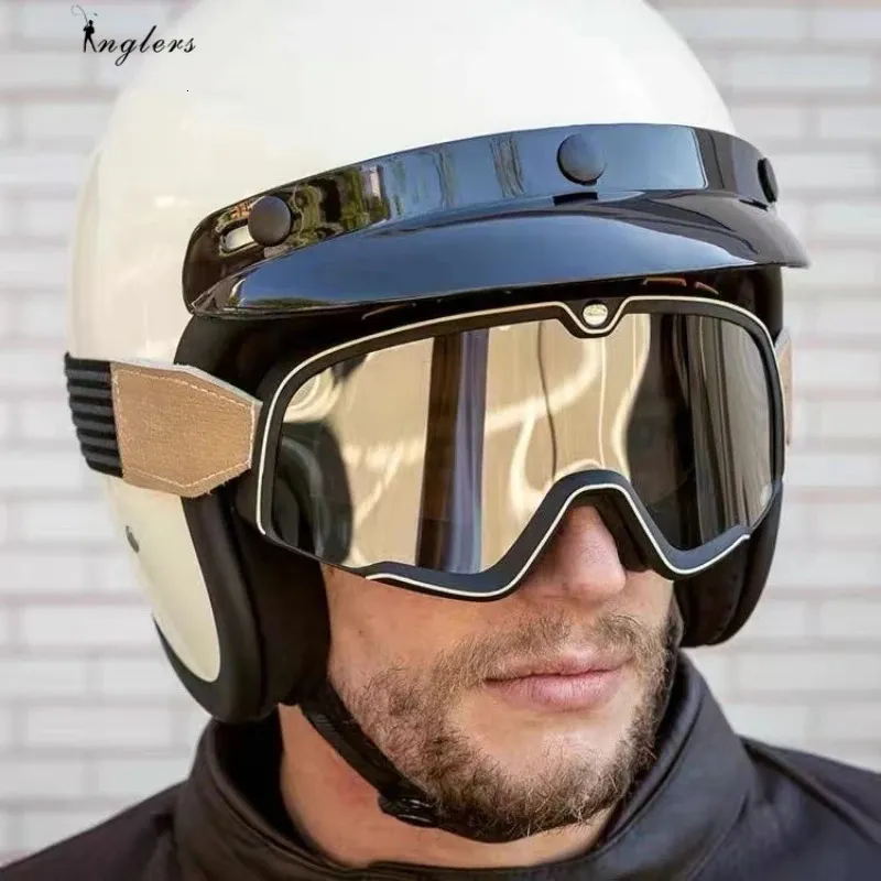 Retro Motorcycle Goggles Szklanki narciarskie okulary przeciwsłoneczne Motocross vintage okulary hełm rowerowe wyścigi wyścigowe wyścigi racer Chopper MTB 240106