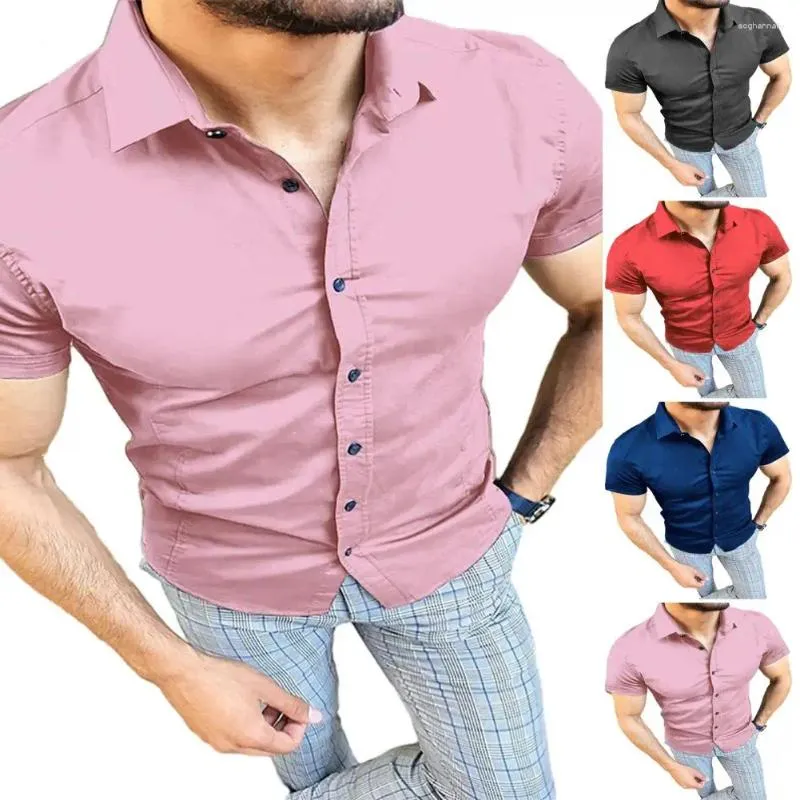 Camisas casuales para hombres camisa para hombres transpirables ajustes de ajuste delgado con cuello giratorio diseño de un solo pecho