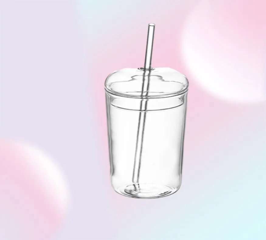 Vinglas 450 ml KLAR GLASSKUP MED LID- och STRUD VÄRMESTÄLLT TUMBLER FÖR KAFFEMMjölk Cold Drink Water Bottle Drinkware5293616