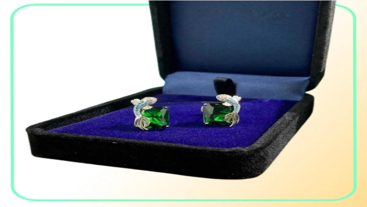 Brand Pure 925 Srebro dla kobiet zielone ryby Diamentowe kolczyki weselne Srebrna biżuteria biżuteria 2074173