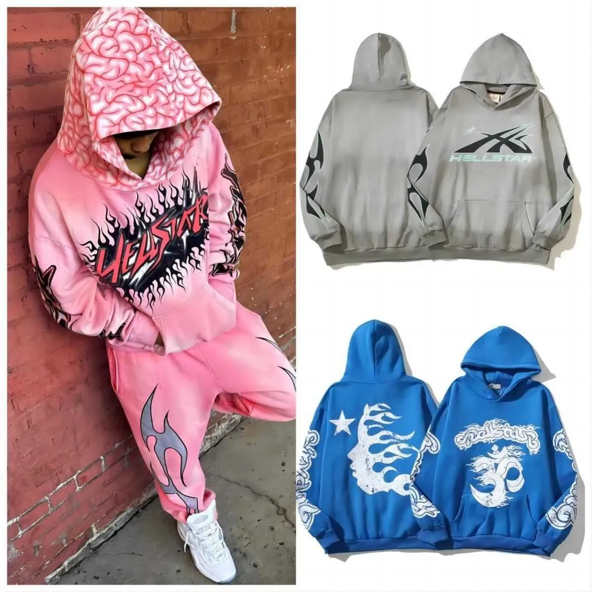 Hellstar Hoodie Men's Sweatshirts High Street Fleece Y2K Hooded Graphic Harajuku Oversize Lose Warm Pullover hellstar sweatpants Loose Hip Hop Hoody c4