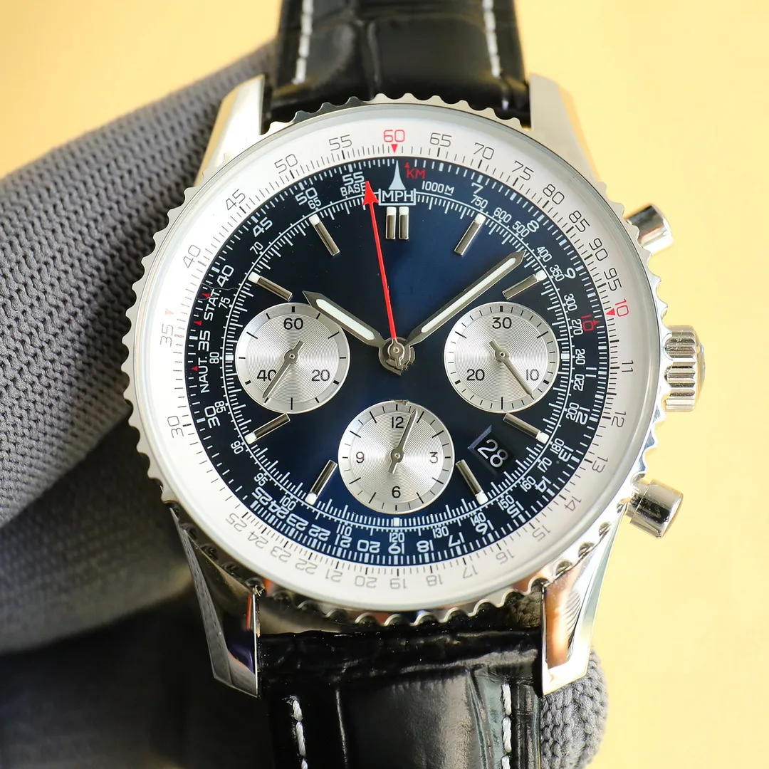 Mens Designer Watch, 43MM Black Dial Quartz Chronograph, Sapphire 