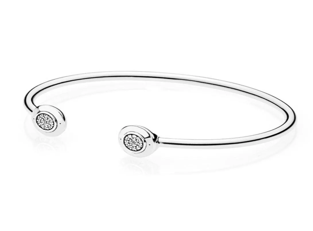 Authentieke 925 Sterling Zilveren Manchet Bangle voor Vrouwen Merk Logo fit Charm Kralen Zilveren Armband DIY Sieraden Gift1096343