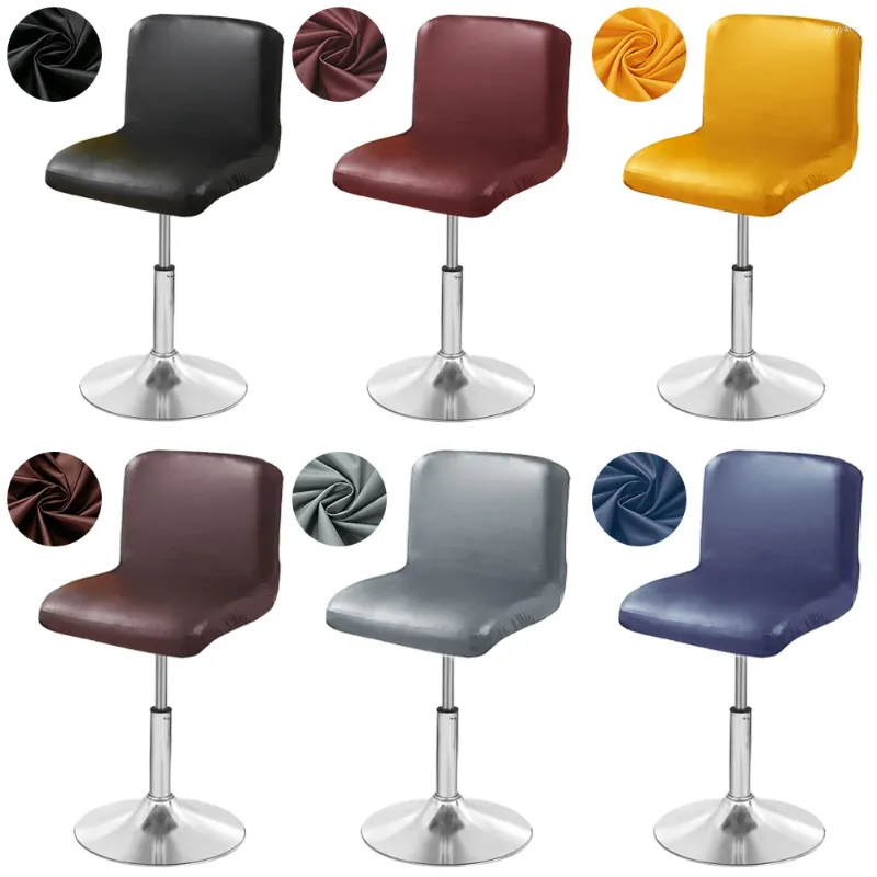 Chair Covers Waterproof Bar Stool Cover Stretch PU Leather Slipcover Small Size Short Back Seat For Dining Room Kitchen