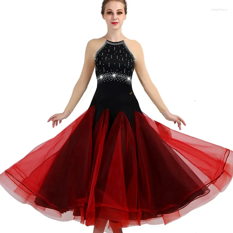 Сценическая одежда, платья для бальных танцев, юбка для танцев с длинным рукавом, фокстрот, женское платье для вальса, красное, черное MQ064