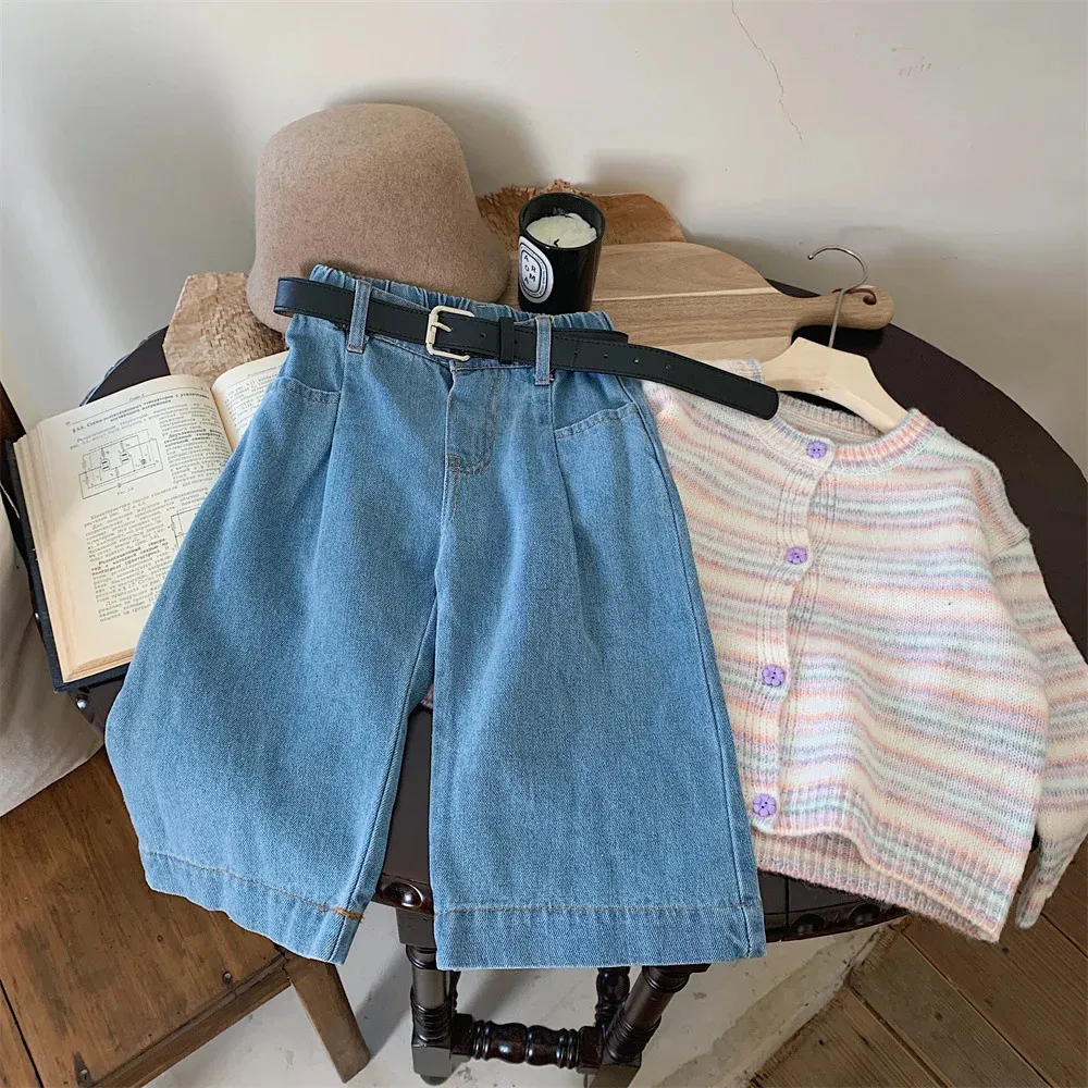 Ins koreanische Baby Mädchen Herbst Jeans lose gerade Zylinder elastische Taille Kinder Hosen lässig vielseitige Kind Mädchen Hosen 240106