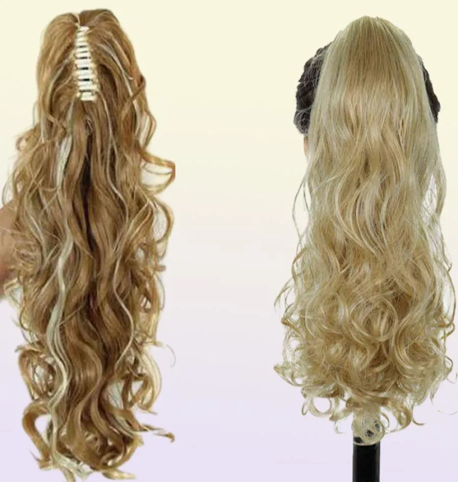 Xinran Synthetic Fiber Claw Clip Wavy Ponytail Extensions長い濃い波のポニーテールエクステンションクリップ女性の髪の拡張2101088014871