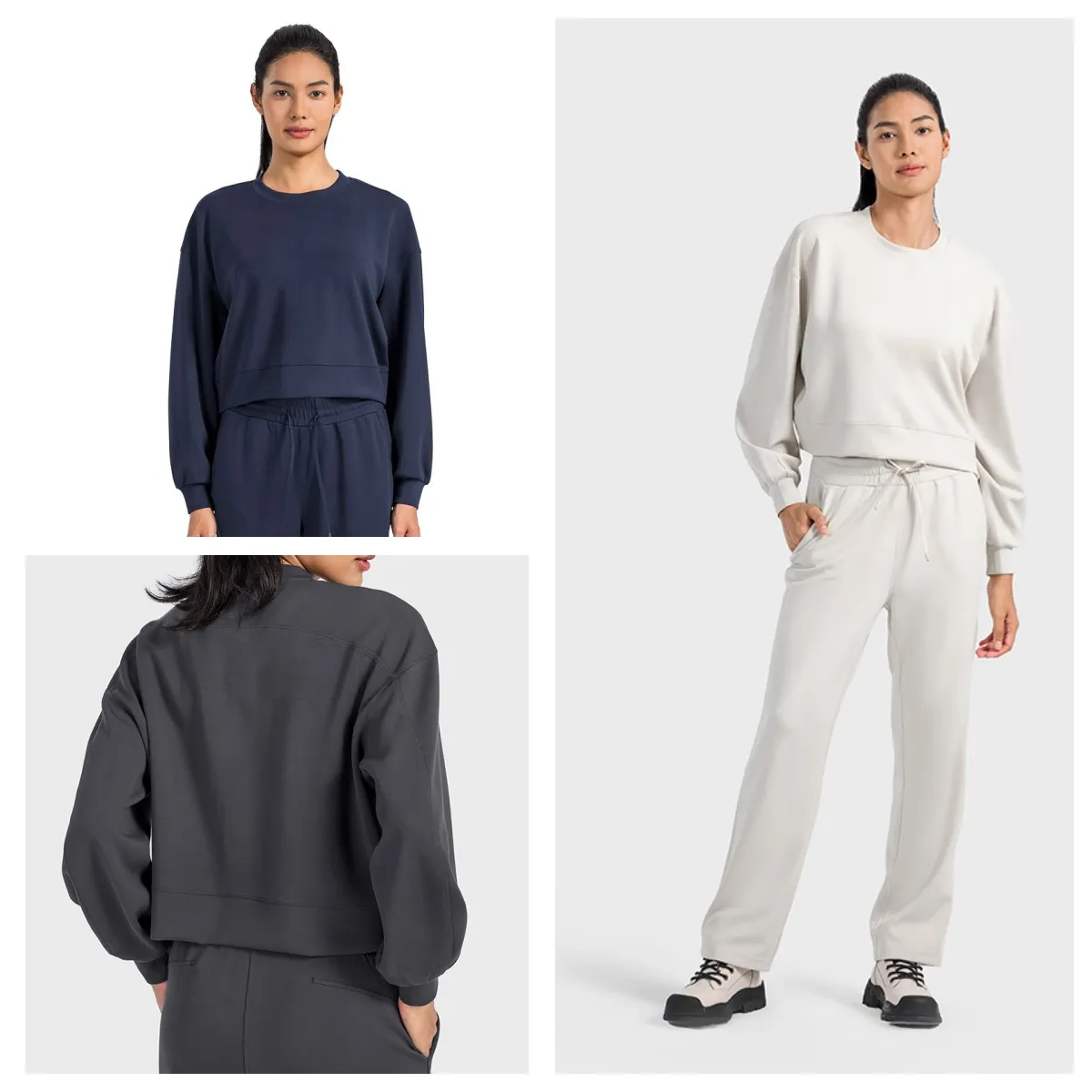 Lu-18 softreme byxor yoga set luft lager lös pullover sport topp långärmad topp smal snabb torkning av svettbyxor tvådelar set