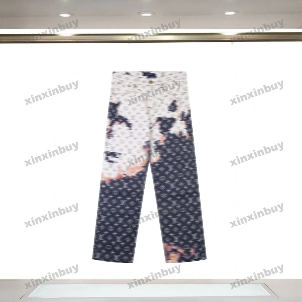 Xinxinbuy 2024 Homens Mulheres Designer Jeans Calça Algas Floral Carta Impressão Define Calças Casuais Preto Azul Cinza M-3XL