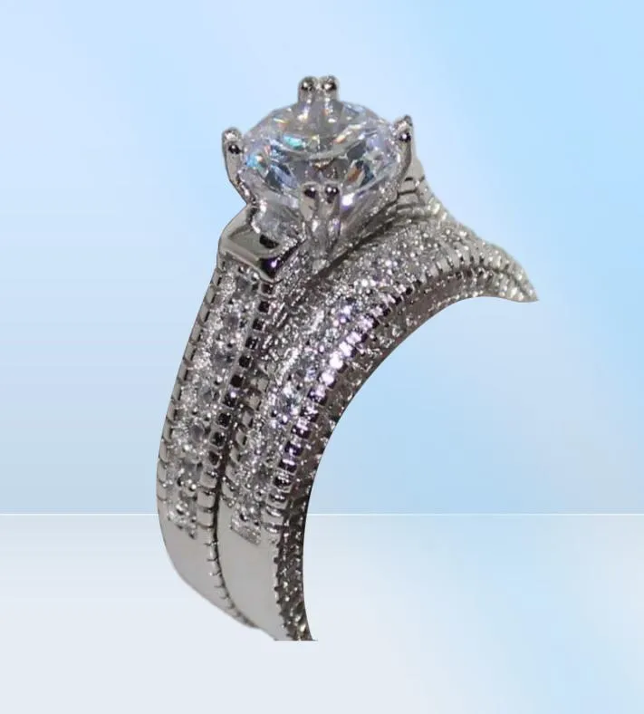 Conjunto de aliança de casamento de prata 925 tamanho 512 joias de noivado com diamantes simulados para mulheres 9136952