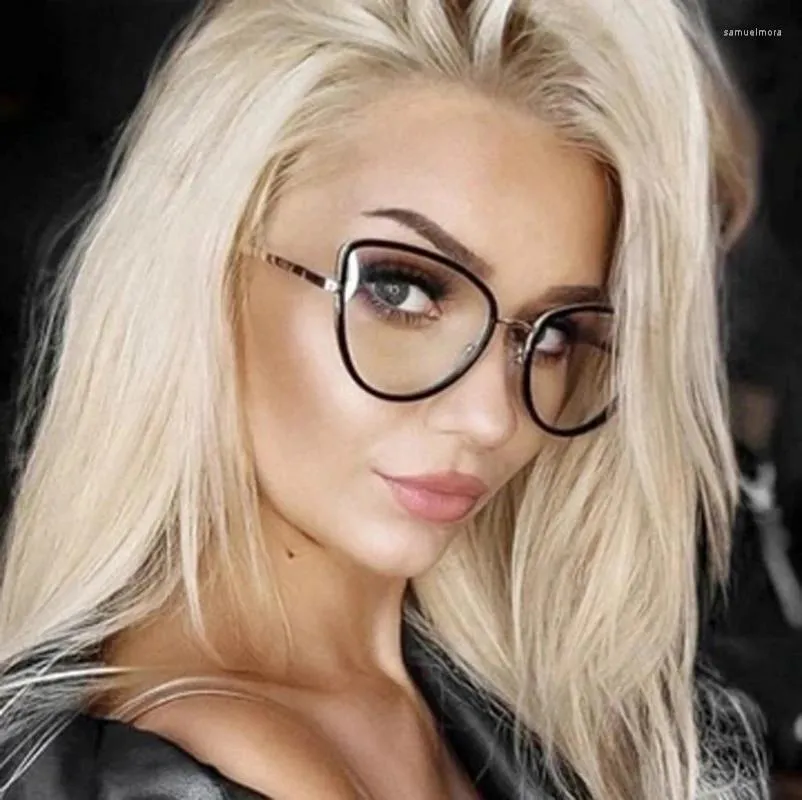 Solglasögon 2024 Anti Blue Light Women Cat Eye Eyeglasses Frame Brand Designer Optiska glasögon Ramar Överdimensionerade Clear Ins