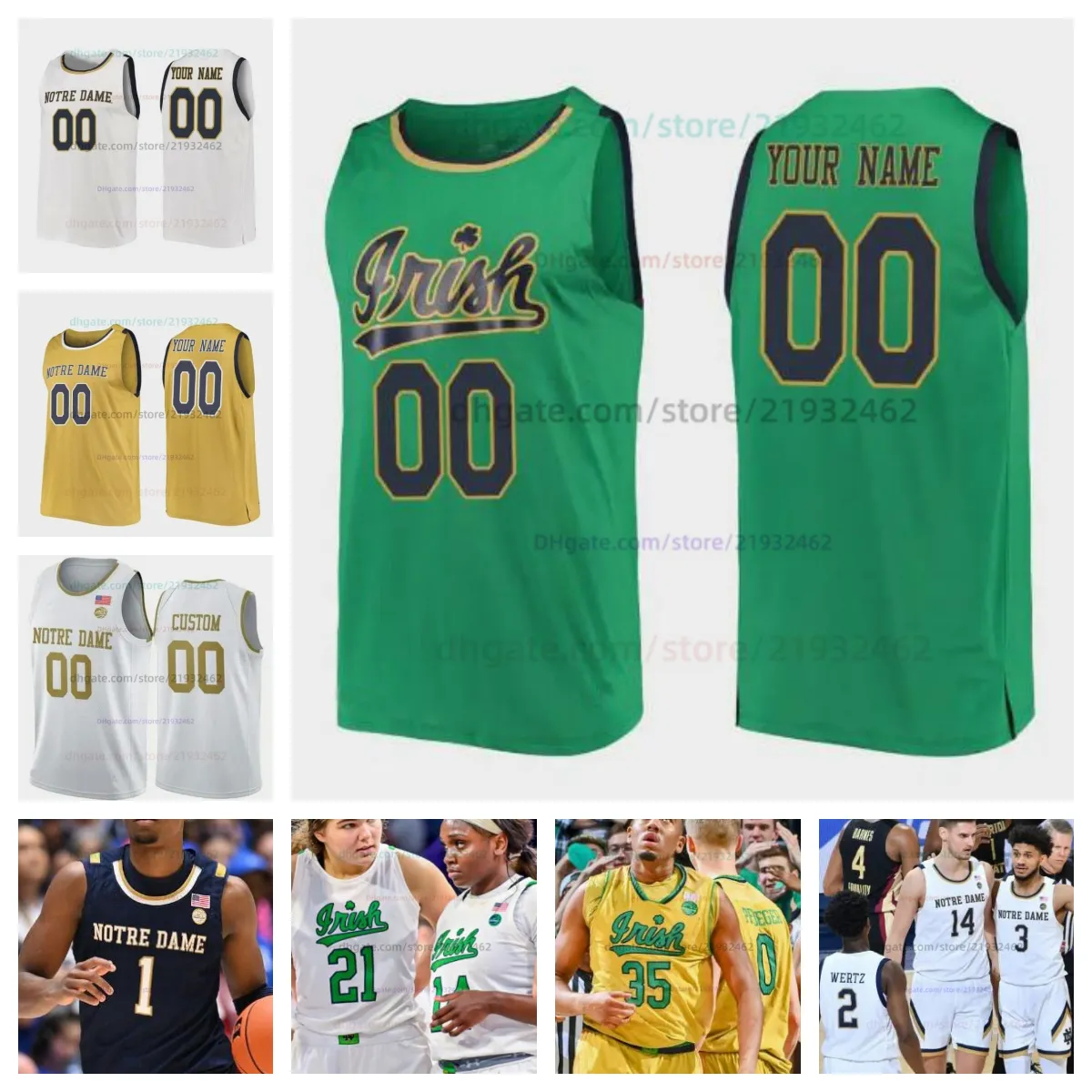 Notre Dame Basketball Jersey Embroidered Custom Name Number Men Women Youth Sizes 2024 Season J.R. Konieczny Thomas Crowe Zane Harbaugh