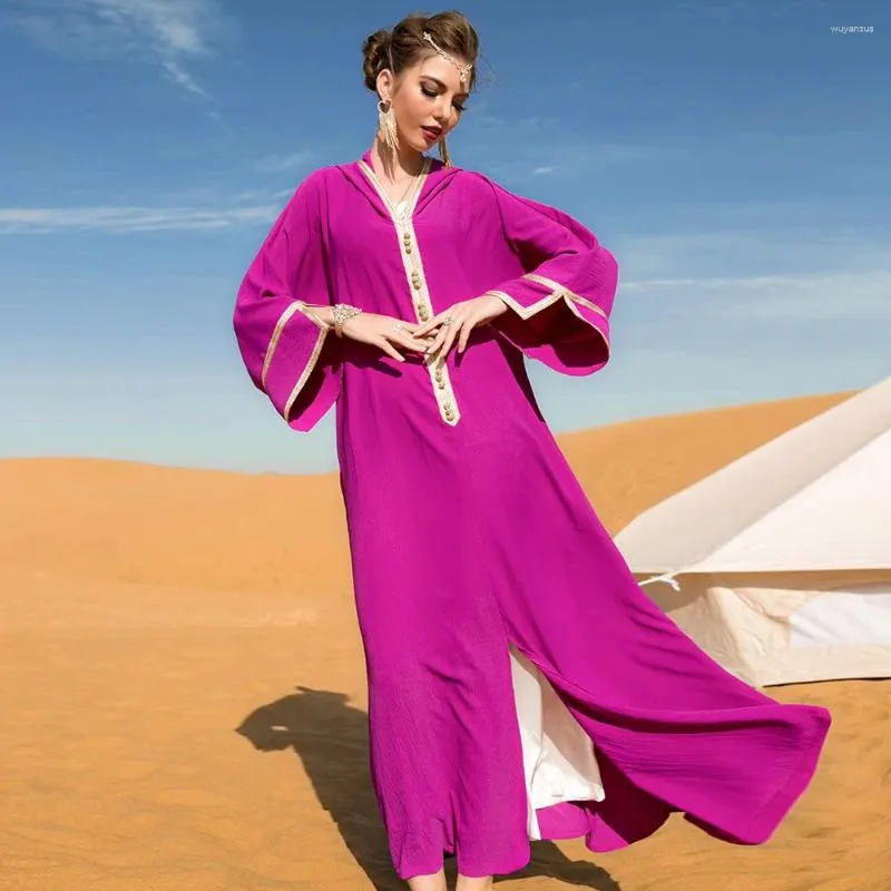 Abbigliamento etnico Marocchino Caftano 2024 Donne Musulmane Con Cappuccio Maxi Abito Dubai Abaya Islamico Arabo Abito Abito Del Partito Jalabiya Turchia