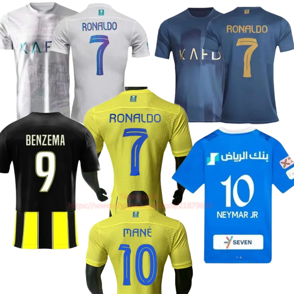 3XL Benzema Camisas de futebol 23 24 Al Nassr Ittihad NEYMAR MANE KANTE Fan Player Camisas de futebol 2023 Home away Kids kit sets Top Thai Quality