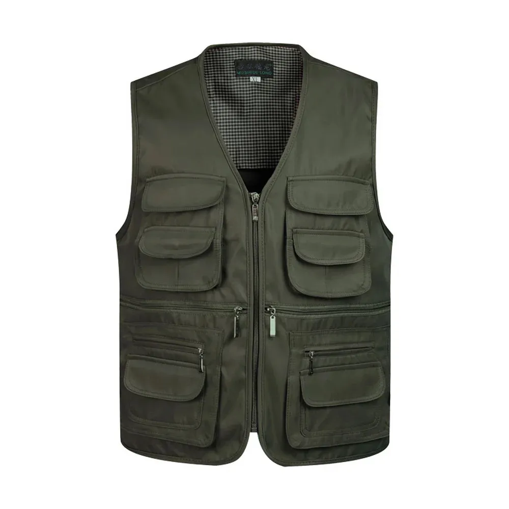 Men Multi-Pocket Classic Waistcoat Male Sleeveless Unloading Solid Coat Work Vest Pographer Tactical Mesh Vest Jacket 240106