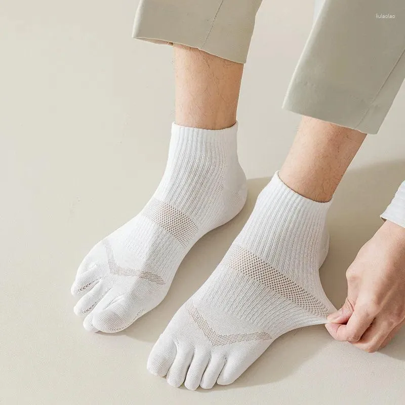 Meias masculinas de algodão homens toe primavera verão esportes curto split malha respirável barco meia chaussette socken tripulação 3 pares