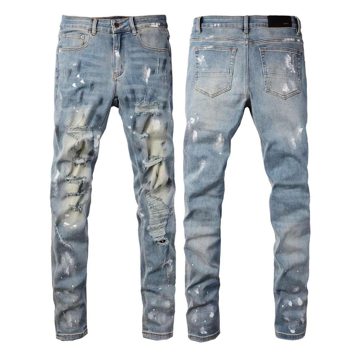 Mens Designer Skinny Jeans In Washed Denim Slim Fit Elastic