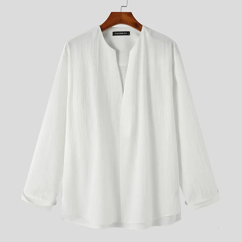 DHgate.com:Solid Color Loose V-Neck Long Sleeve Mens Casual