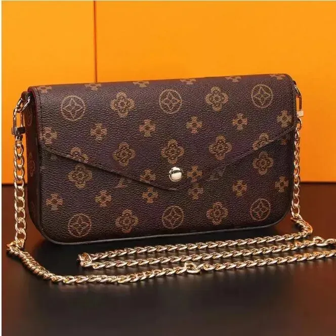 10A Multi-Felicie Pochette sac à bandoulière design Chain Purse Purse Sac à bandoulière en cuir pour femme célèbre sac à main floral marron sac à main carte mince