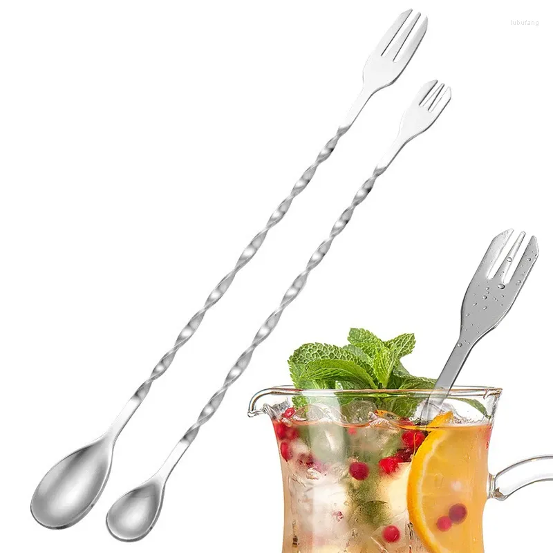 Spoons Stainless Steel Mixing Spoon Long Handle Double-head Drink Stirring Spiral Pattern Bar Cocktail Shaker Kitchen Tools